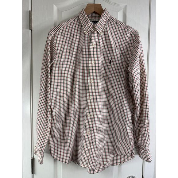 Ralph Lauren Men's Long Sleeve Button Down Shirt Cream Red Black Size M - Picture 1 of 12